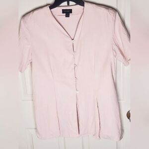 Silk House L 100% SILK Pink  Shrtslv Split Hem Buttons Up Women TopBlouse Shirt